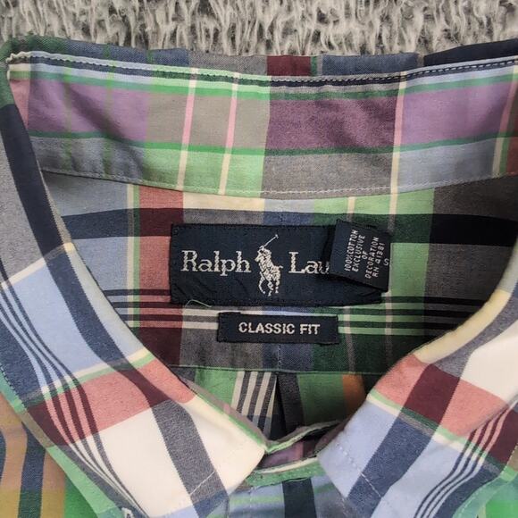 Polo Ralph Lauren Shirt Adult Large Green Blue Preppy Casual Work Plaid Classic - Picture 2 of 6